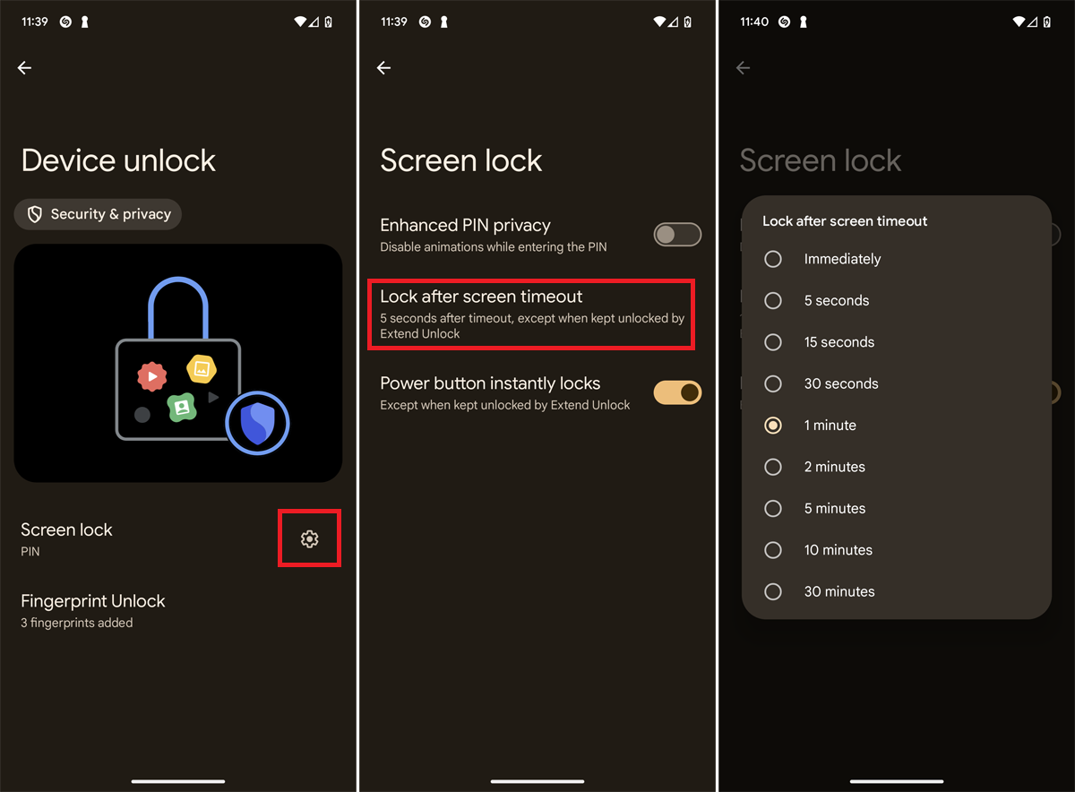 Screen Lock Timeout Android